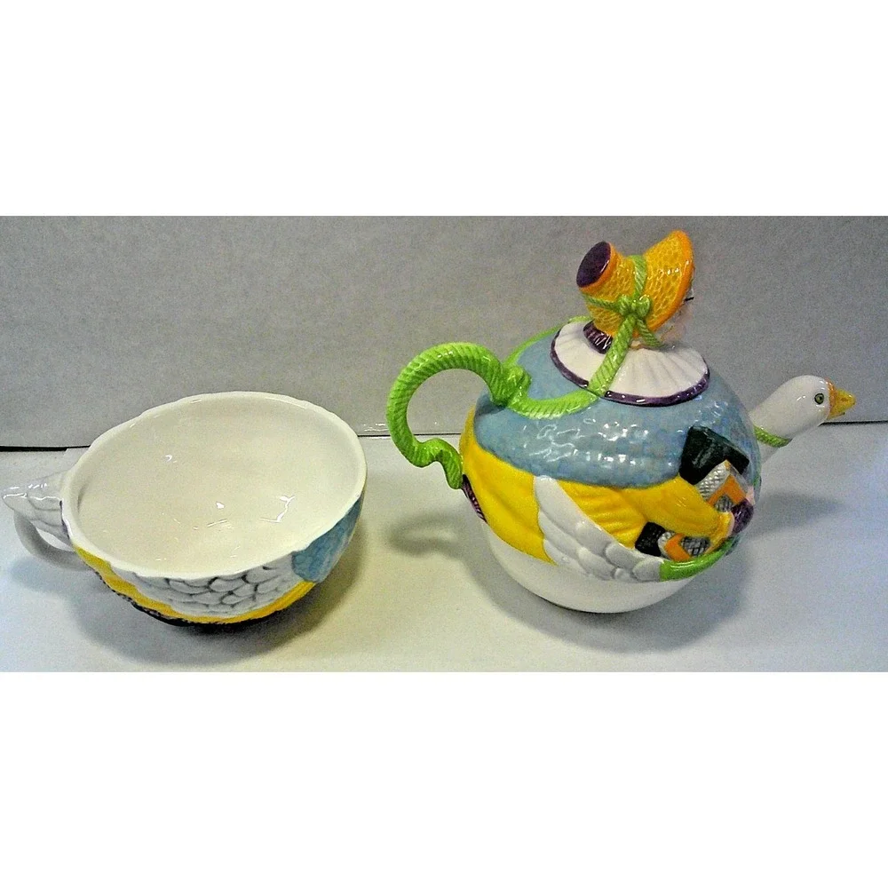 NEVER USED Vintage Dept 56 Mother Goose Story Book Ceramic Tea‎ Pot & Cup Set